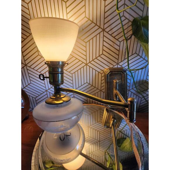Vintage Brass and Etched Glass Swing Arm Wall 2 Way Lamp